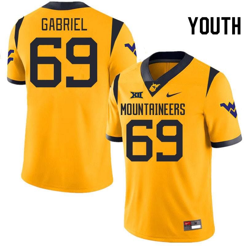 Youth #69 Nate Gabriel West Virginia Mountaineers College 2024 New Uniforms Football Jerseys Stitche